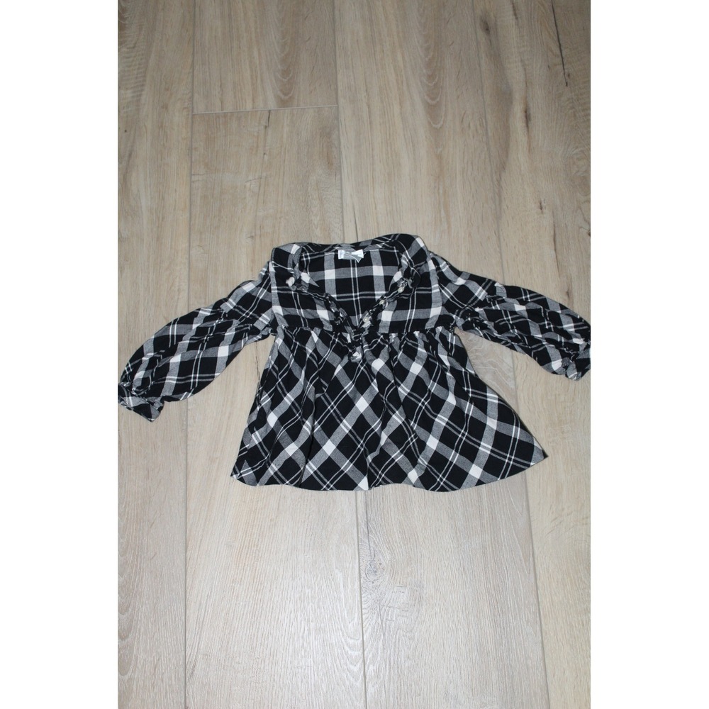 Ralph Lauren Baby Girls Black White Plaid Tunic Top Ruffle Babydoll Blouse 24M
